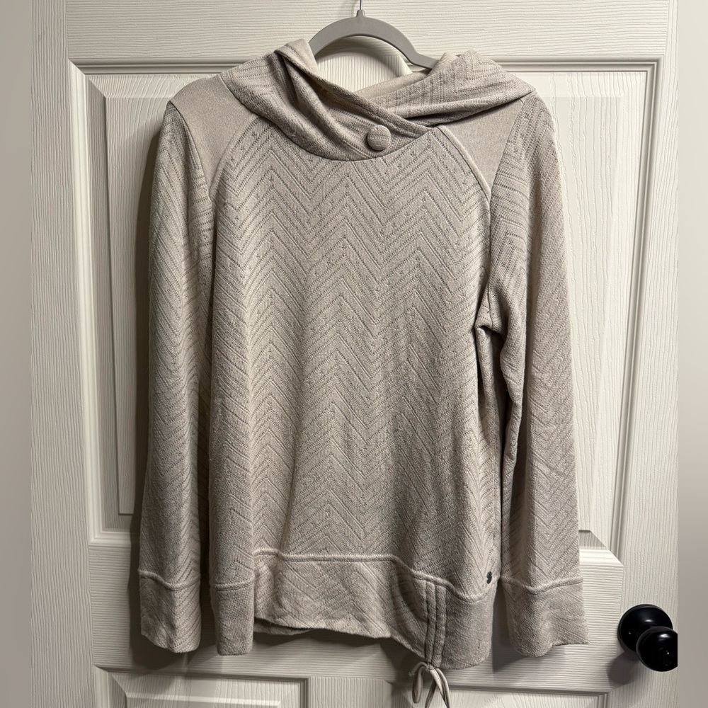 prAna Cozy Wrap-Neck Hoodie Pullover | Oatmeal | Textured Knit